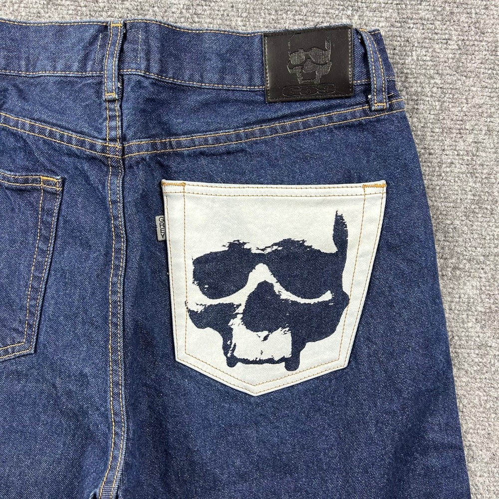 G59 Records Jeans Mens 32 Blue Skull Pocket Straight Leg Streetwear SuicideBoys
